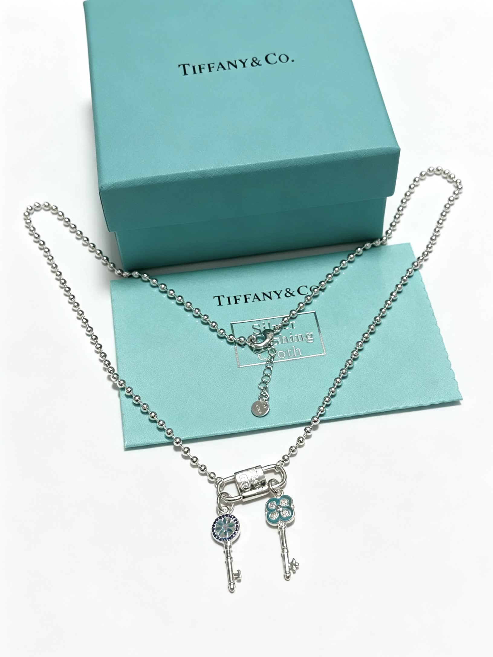 Tiffany & Co. Blue Enamel Lock and Key Necklace